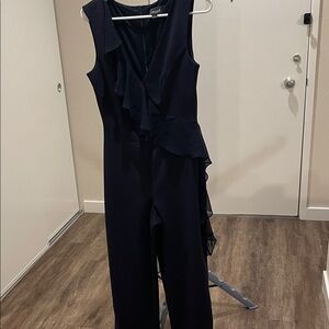 Connected Apparel Dark Blue Ruffle Jumpsuit